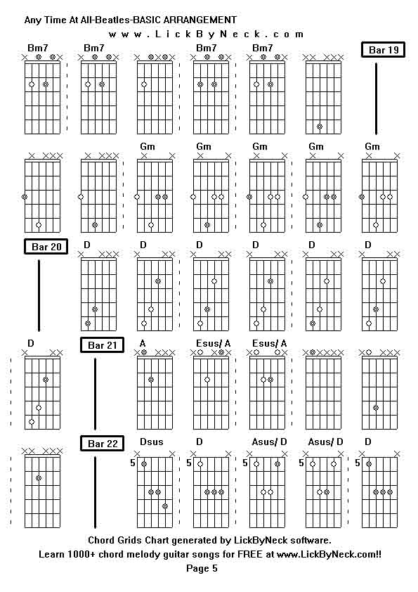 Chord Grids Chart of chord melody fingerstyle guitar song-Any Time At All-Beatles-BASIC ARRANGEMENT,generated by LickByNeck software.